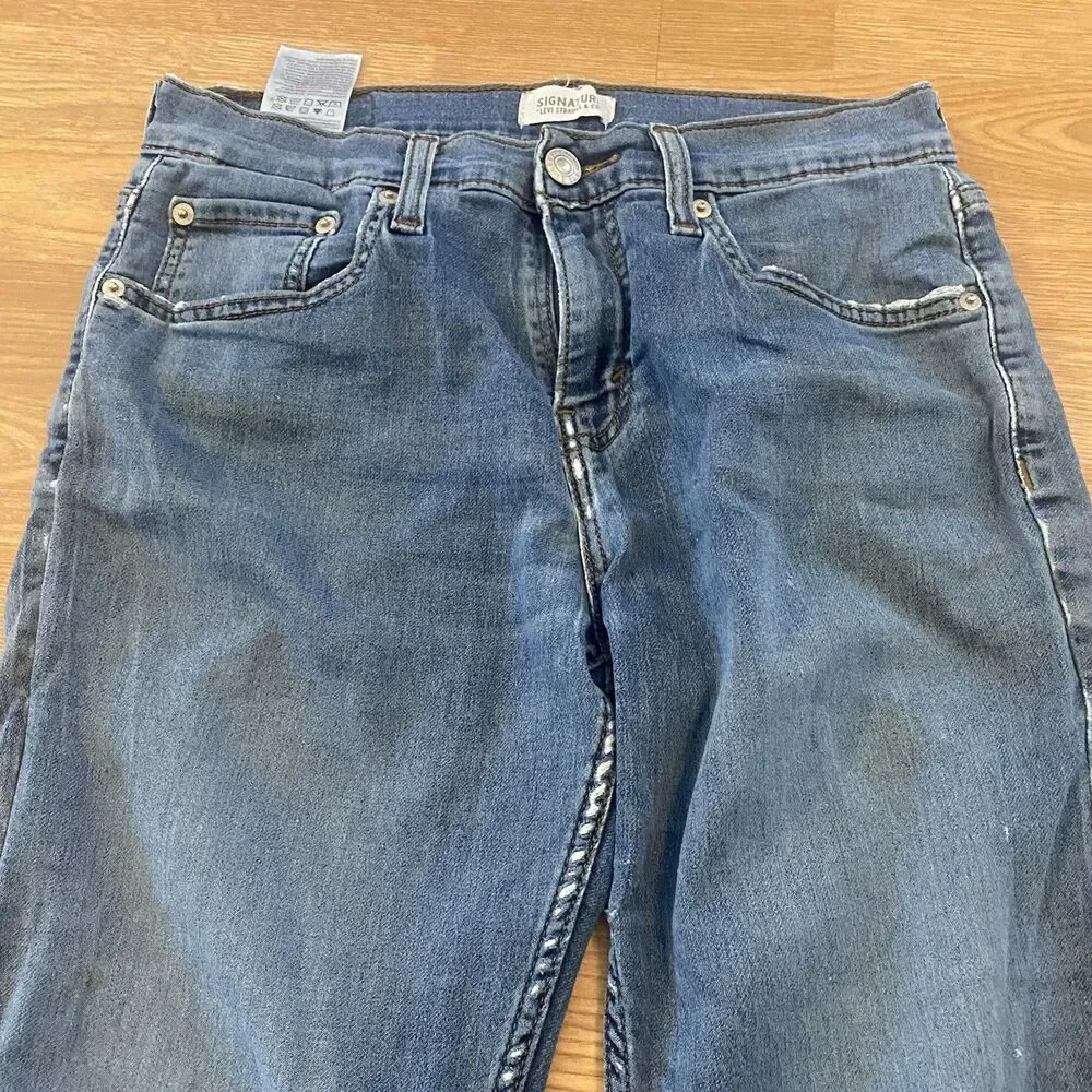 Signature Levi’s Mid Rise Straight Leg Jeans 29x30 Distressed - Picture 9 of 16